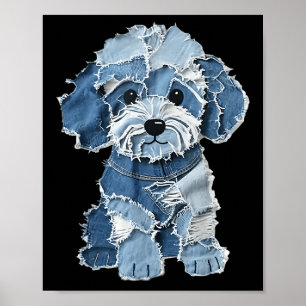 Retro Funny Denim Patch Animal Dog Print