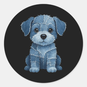 Retro Funny Denim Patch Animal Dog Print Classic Round Sticker
