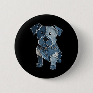 Retro Funny Denim Patch Animal Dog Print For Men W 6 Cm Round Badge