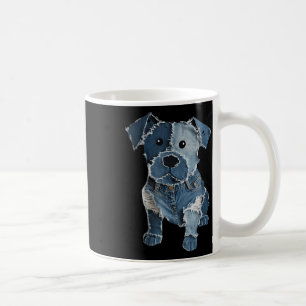 Retro Funny Denim Patch Animal Dog Print For Men W Coffee Mug