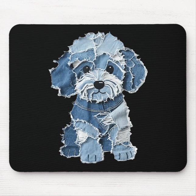 Retro Funny Denim Patch Animal Dog Print  Mouse Pad (Front)