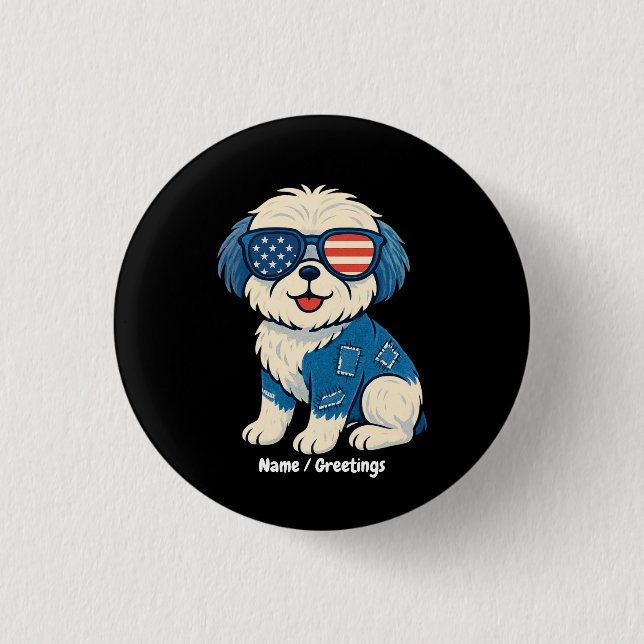 Retro Funny Denim Patch Cute Pet Dog Design  3 Cm Round Badge (Front)