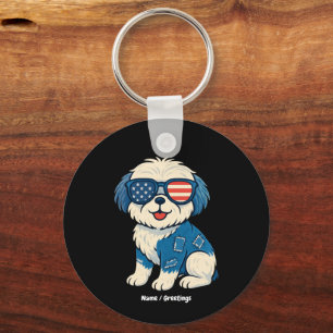 Retro Funny Denim Patch Cute Pet Dog Design Key Ring