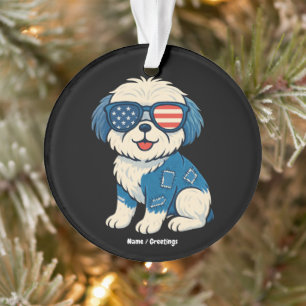 Retro Funny Denim Patch Cute Pet Dog Design Ornament