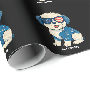 Retro Funny Denim Patch Cute Pet Dog Design  Wrapping Paper