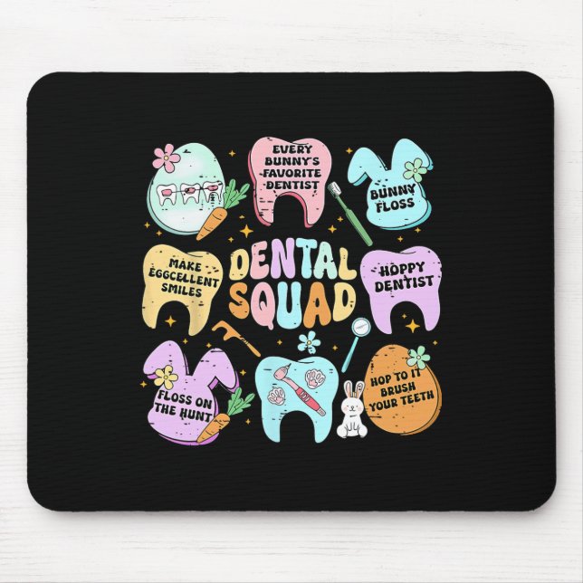 Retro Funny Dental Squad Bunny Tooth Easter Day De Mouse Pad (Front)