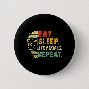Retro Funny Eat Sleep Stop Goals Repeat Ice Hockey 6 Cm Round Badge