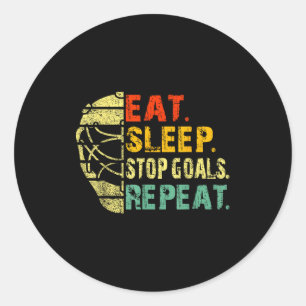 Retro Funny Eat Sleep Stop Goals Repeat Ice Hockey Classic Round Sticker
