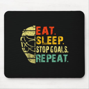Retro Funny Eat Sleep Stop Goals Repeat Ice Hockey Mouse Pad