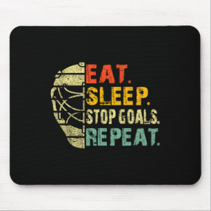Retro Funny Eat Sleep Stop Goals Repeat Ice Hockey Mouse Pad