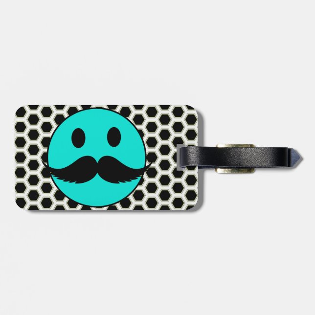Retro Funny Face with Moustache Stache Luggage Tag (Back Horizontal)