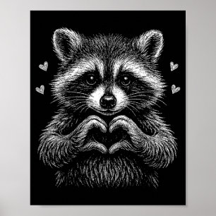 Retro Funny Feral But Cute Valentine Raccoon Love Poster