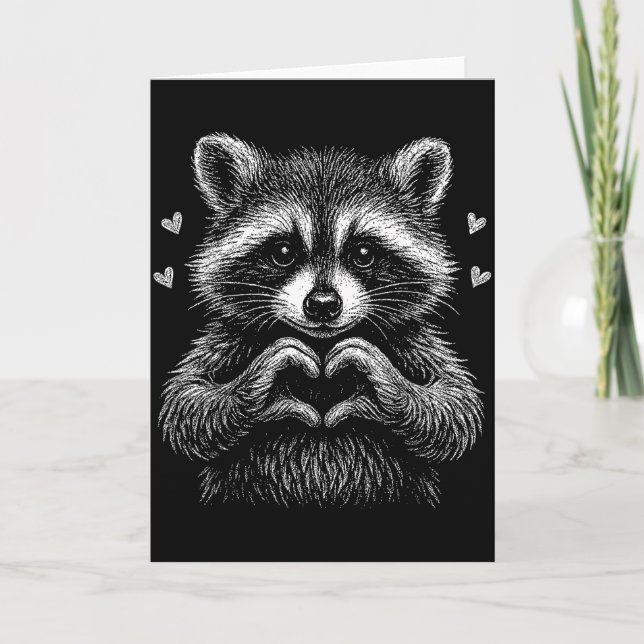 Retro Funny Feral But Cute Valentine Racoon Love  Card (Front)