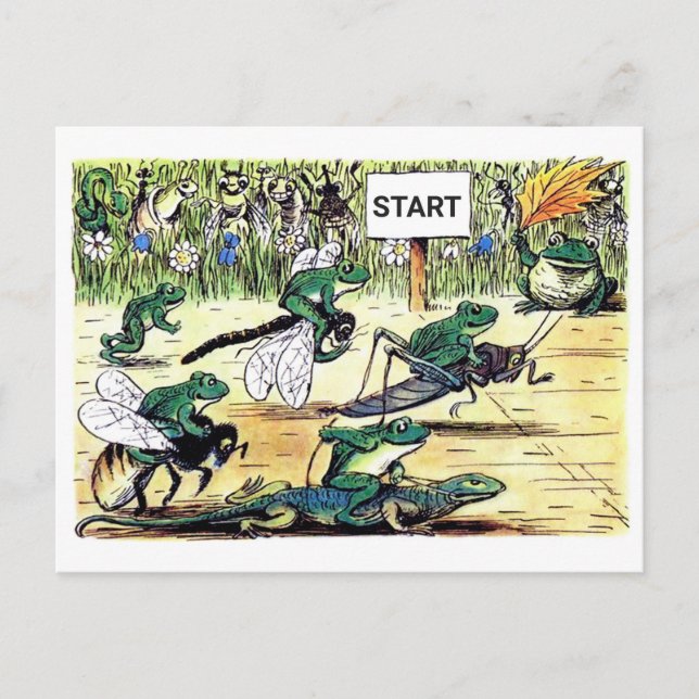 Retro Funny Frog Life Cartoon Marathon Runner Race Postcard (Front)
