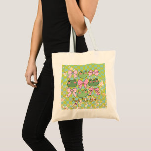 Retro Funny Frog Lovers Green Groovy Tote Bag