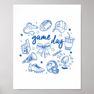 Retro Funny Game Day Football Doodles Cute Touchdo Poster