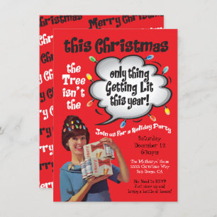 Retro Funny Getting Lit Christmas Cocktail Party Invitation