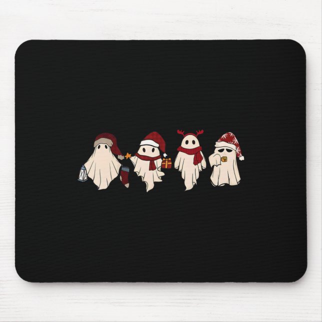 Retro Funny Ghost Santa Sat Cute Christmas Ghosts  Mouse Pad (Front)