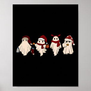 Retro Funny Ghost Santa Sat Cute Christmas Ghosts Poster