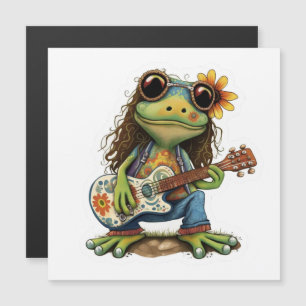Retro Funny Hippie Frog Wear Glass Play Piano On 