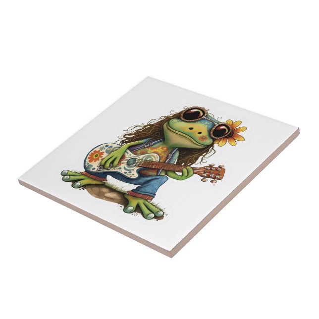 Retro Funny Hippie Frog Wear Glass Play Piano On  Ceramic Tile (Side)