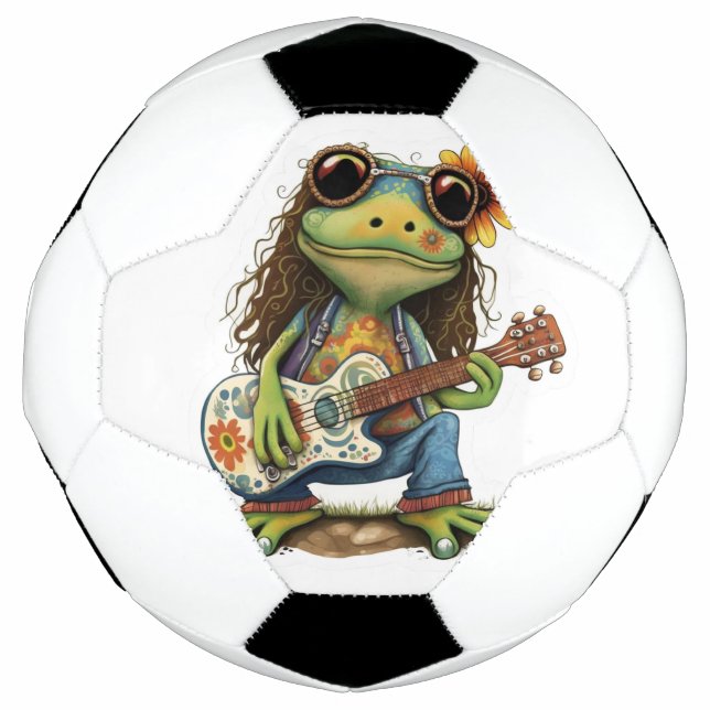 Retro Funny Hippie Frog Wear Glass Play Piano On  Soccer Ball (Front)