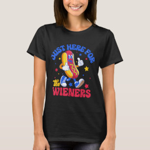 Retro Funny Hotdog 4th Of July Here For The T-Shirt