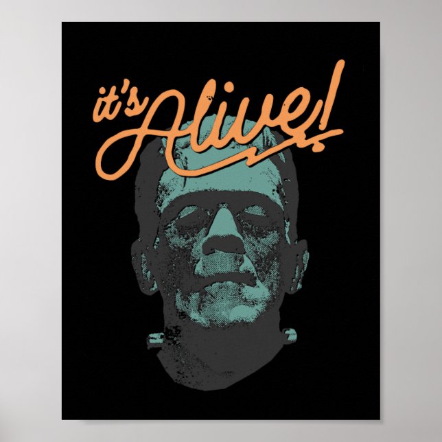Retro Funny It's Alive Frankenstein Monster Spooky Poster (Front)