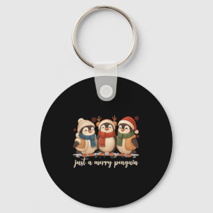 Retro Funny Just A Merry Penguin Cute Xmas Christm Key Ring