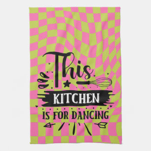 Retro Funny Kitchen Saying Pink Green Tea Towel