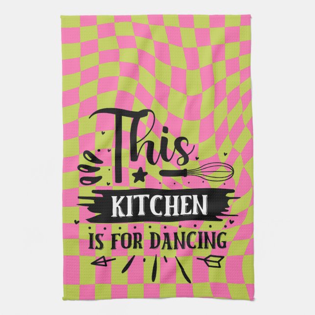 Retro Funny Kitchen Saying Pink Green Tea Towel (Vertical)