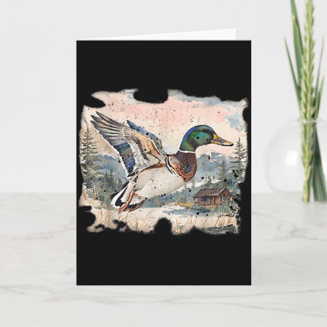 Retro Funny Mallard Duck Waterfowl Hunting Cosy Se Card (Front)