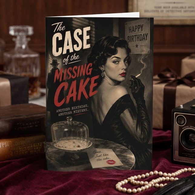 Retro Funny Missing Birthday Cake Happy Birthday Card (Creator Uploaded)