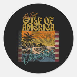 Retro Funny My First Gulf Of Usa America Vacation Classic Round Sticker