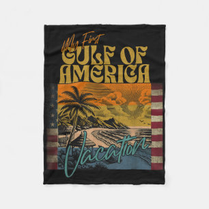 Retro Funny My First Gulf Of Usa America Vacation Fleece Blanket
