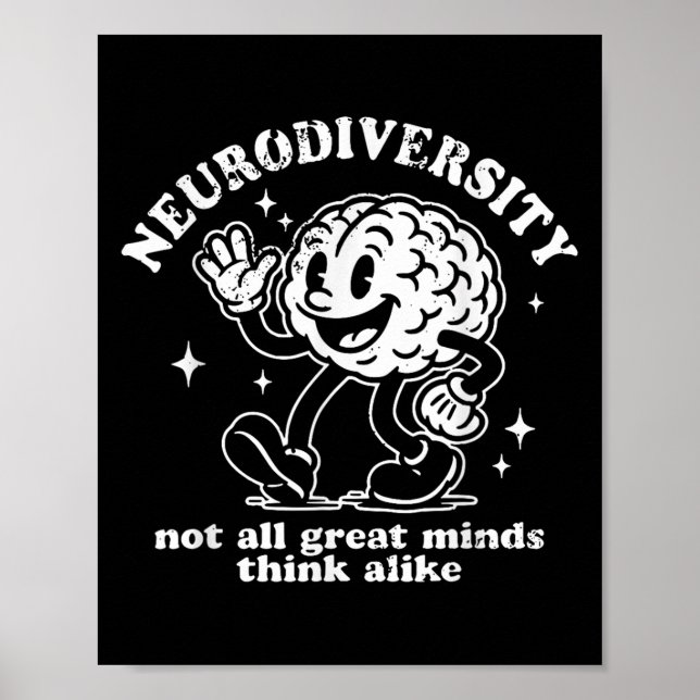 Retro Funny Neurodiversity Not All Great Mind Thin Poster (Front)