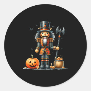 Retro Funny Nutcracker And Pumkins Hallothanksmas  Classic Round Sticker