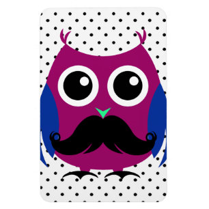 Retro Funny Owl with Handlebar Moustache Magnet