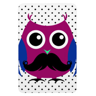 Retro Funny Owl with Handlebar Moustache Magnet