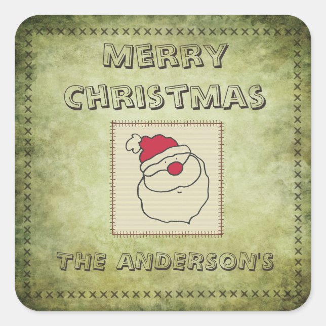 Retro funny patchwork Santa clause Square Sticker (Front)