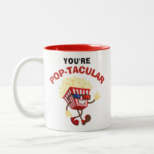Retro Funny Popcorn humour gift for friend Two-Tone Coffee Mug