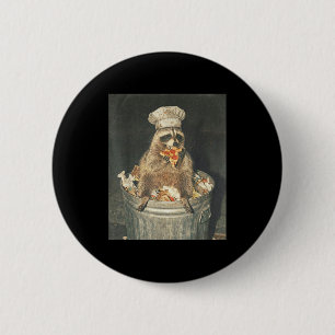 Retro funny raccoon chef eating pizza trash can 6 cm round badge