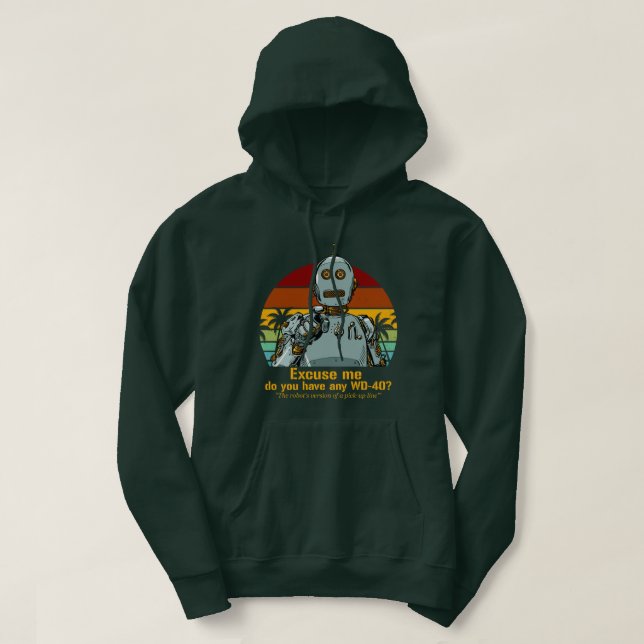 Retro funny robot needs oiling hoodie (Design Front)
