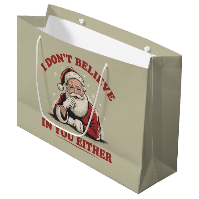 Retro Funny Santa I Dont Believe In You Either 90s Large Gift Bag (Front Angled)