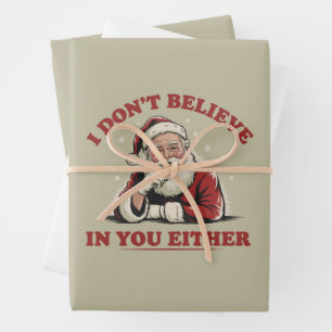 Retro Funny Santa I Dont Believe In You Either 90s Wrapping Paper Sheet