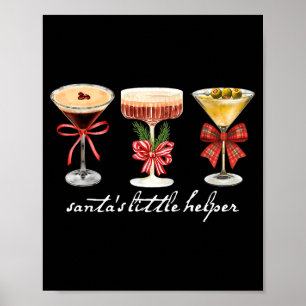 Retro Funny Santa's Little Helper Martini Merry Ch Poster