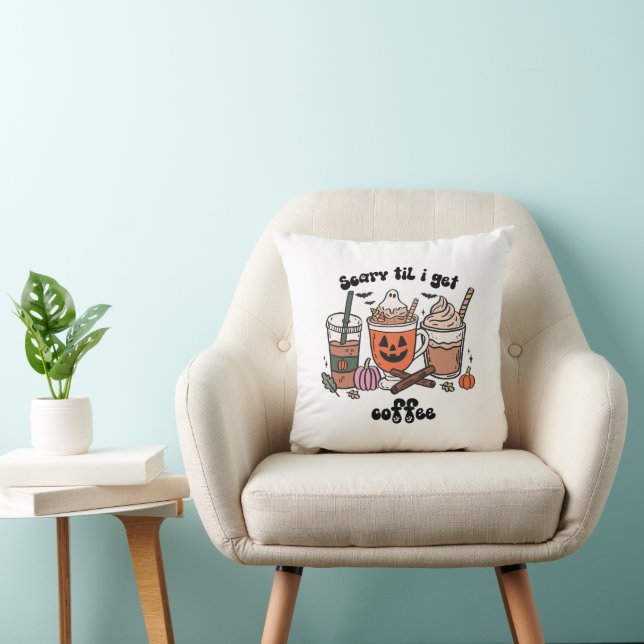 Retro Funny Scary ’Til I Get Coffee Halloween Cushion (Chair)