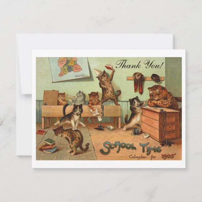 Retro Funny School Anthropomorphic Cats Thank You Card (Front)
