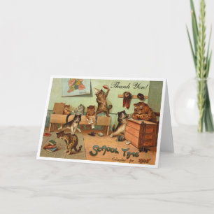 Retro Funny School Anthropomorphic Cats Thank You Card