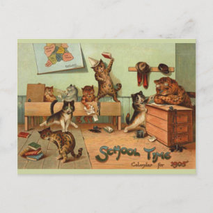 Retro Funny School Time Anthropomorphic Cats  Postcard